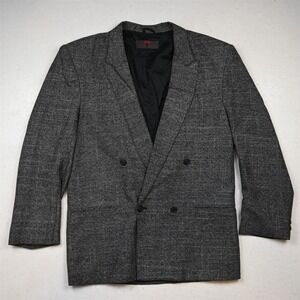 Vtg Mens Double Breasted 40L Gray Barleycorn Tweed Mens Blazer Jacket Sport Coat